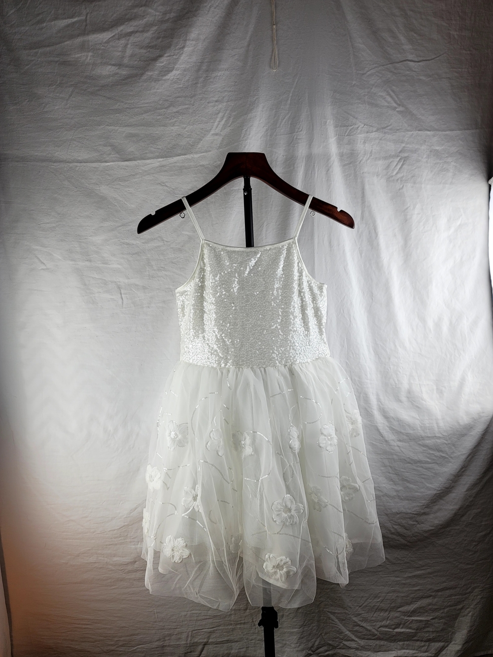 NWT Zenzi Girls White Sequin 3D Flower Tulle Dress L 10/12